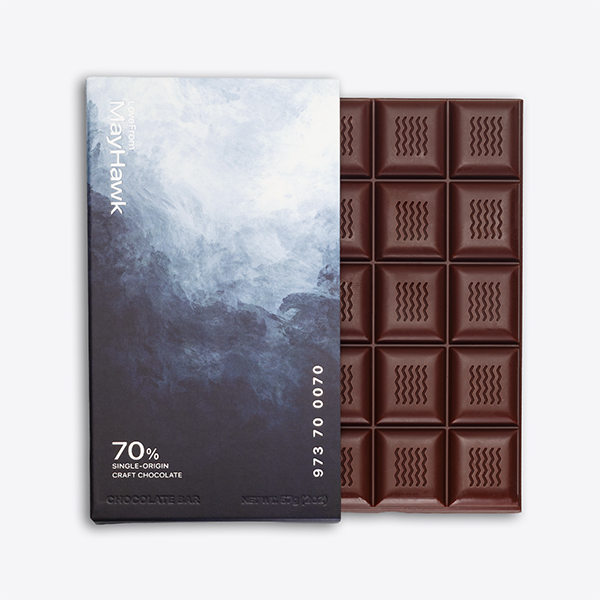 Midnight Seventy Chocolate Bar and Box. Bean-to-Bar Chocolate. The packaging design is produced in-house by the Design Studio.